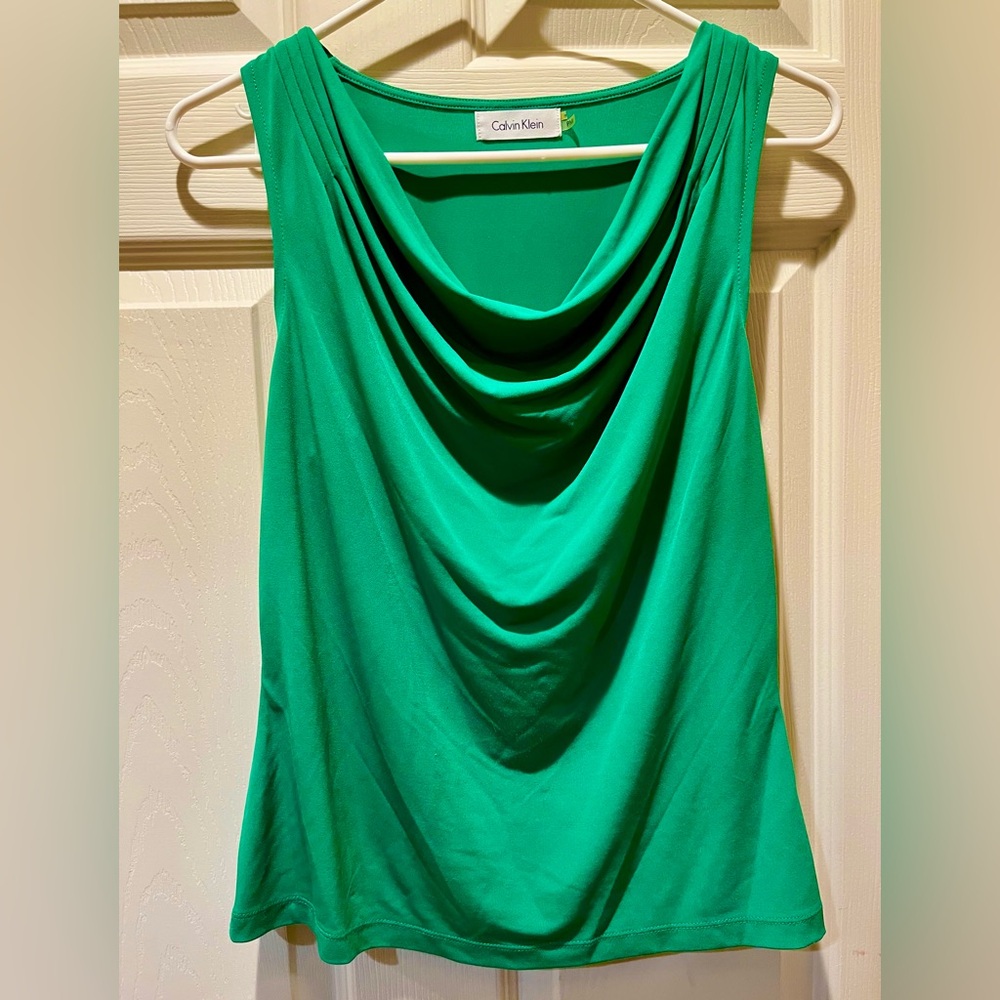 Calvin Klein Green Draped Sleeveless Tank Top